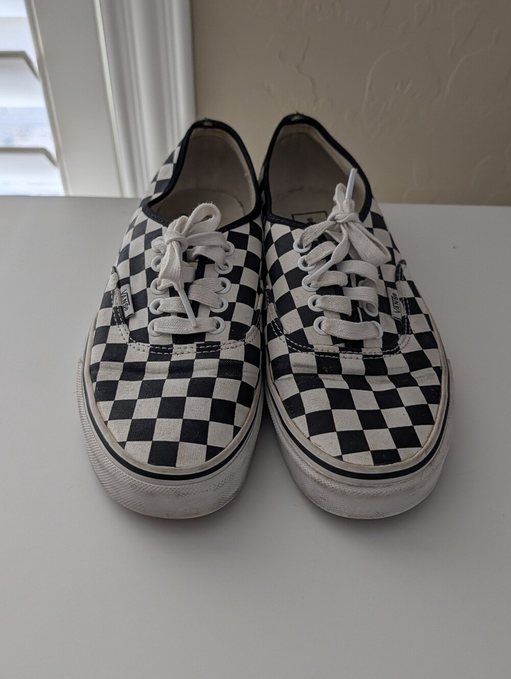 Vans Authentic Checkerboard Racing Flag White Black Sz Women's 8 Shoes - Picture 2 of 8